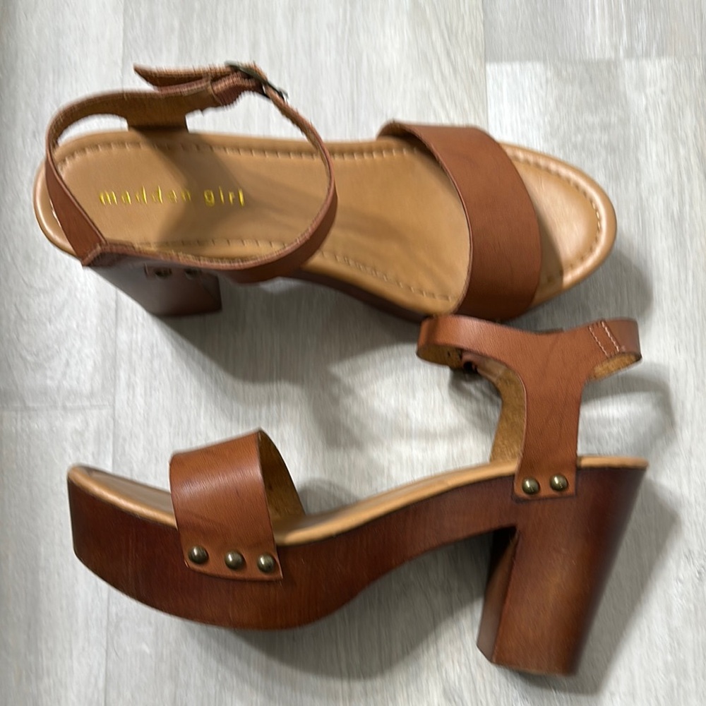 Madden Girl Brown Platform Sandals with Chunky Heel and Multiple Straps